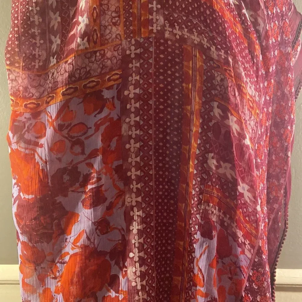 Maroon And Lilac Floral Infinity Scarf